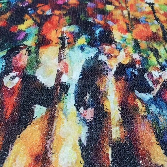 𝅺TESA Moda Glowing Music Painting Blouse Sequins Art To Wear Water Color M - Picture 2 of 12
